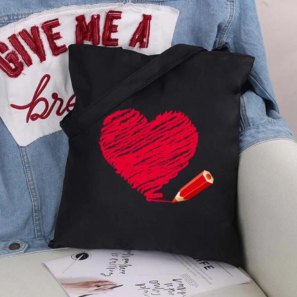 Women Shopping Bags Black Printing Foldable Handbags Eco Shopper Shoulder Bag Canvas Tote Environmental Storage Handbag