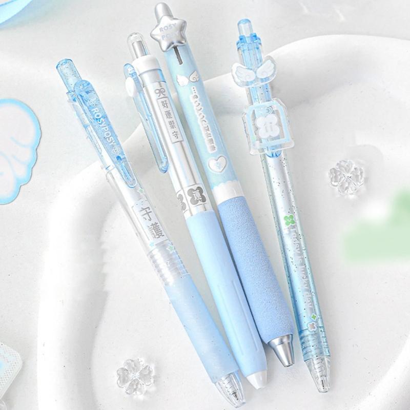 4PCS Ergonomic Handle Gel Inks Pen Refillable Retractable Gel Pen with Plastic Clip 0.5MM Black Inks for Office School