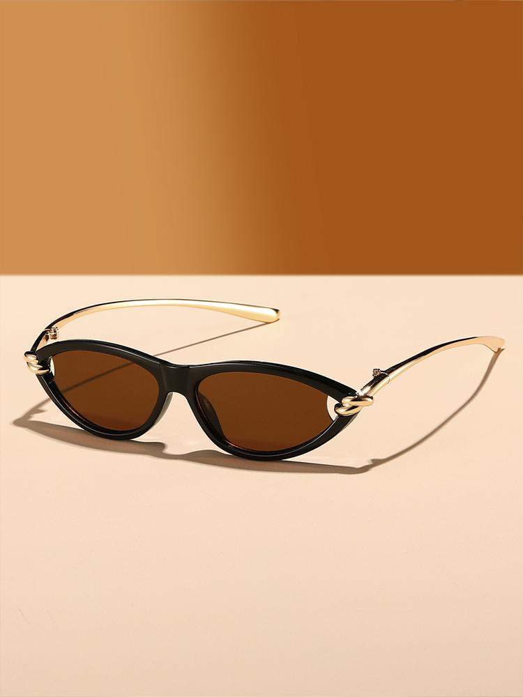 

1Pc Luxury Black Gold Cat-Eye Sunglasses, Niche Design with Metal Twist, High-End Narrow Frame, Vacation