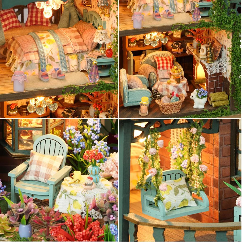 QmXCyzl DIY Dollhouse Miniature Kit for Beginners, Furniture, Room Decoration, 3D Architectural Model, No Dust Cover, Hobby, Handmade (Elf Garden)
