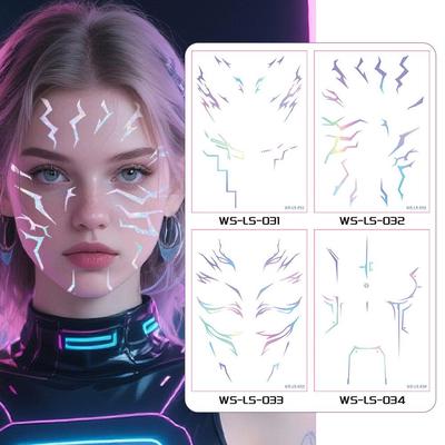Temporary Tattoos, Purple Lightning Bold Makeup for Cosplay Role Play, Waterproof Face Art Stickers