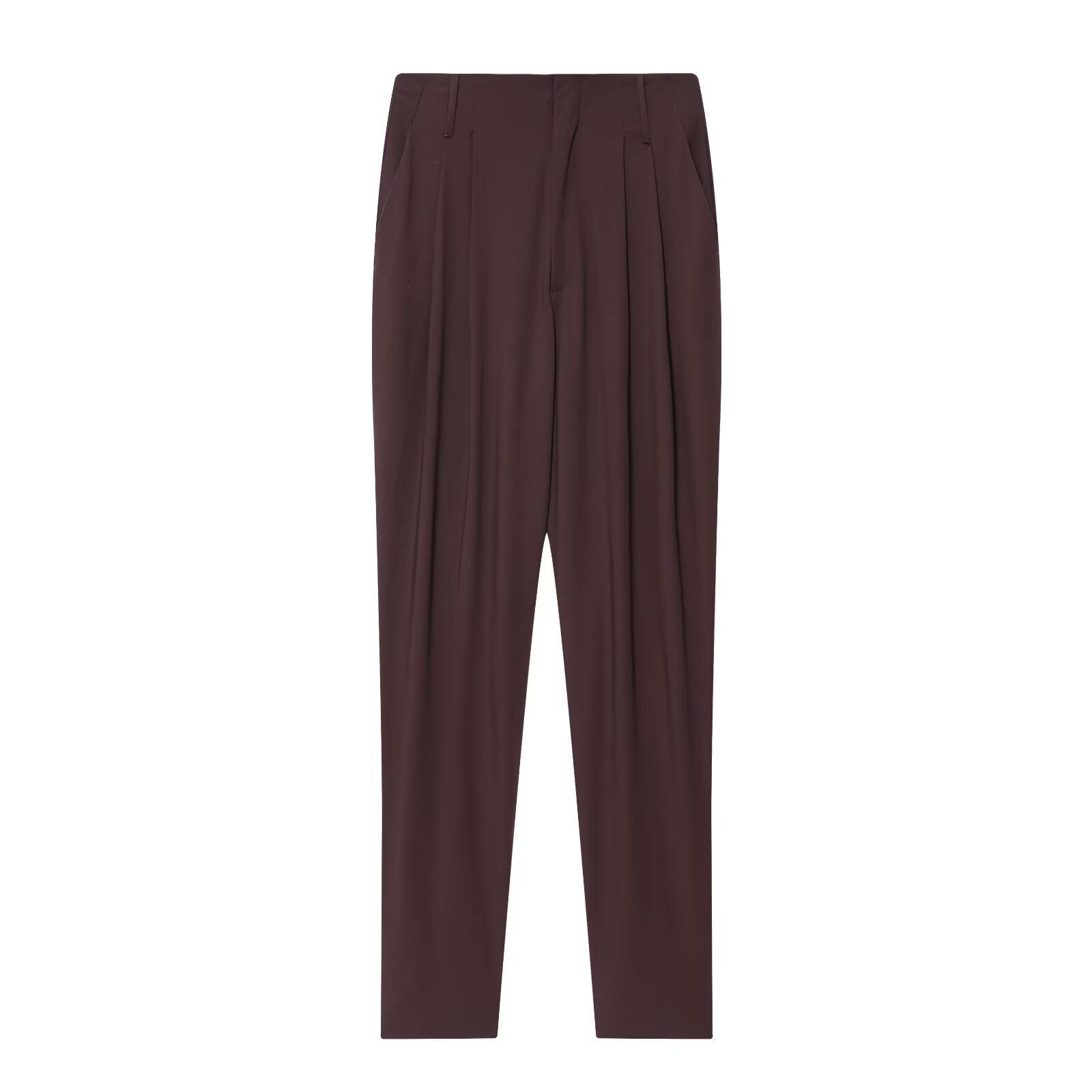 

Autumn European & American Style Belted Suit Jacket and Pleated Trousers Set XS
