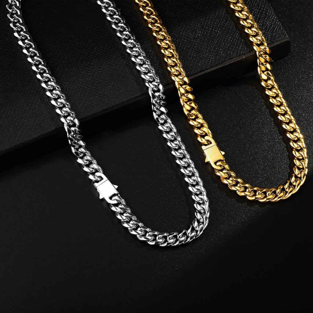 18K Gold Filled Necklace for Men 8mm/10mm Chunky Miami Cuban Chain Curb Link Men Bracelet