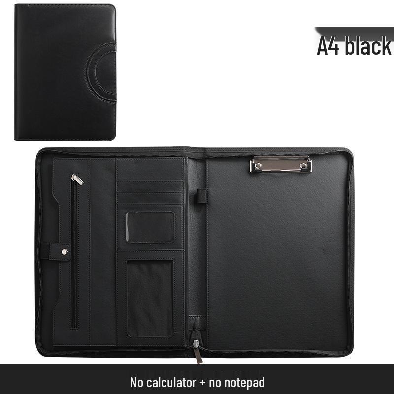 A4 Leather Multifunctional Zipper Briefcase Ring Binder