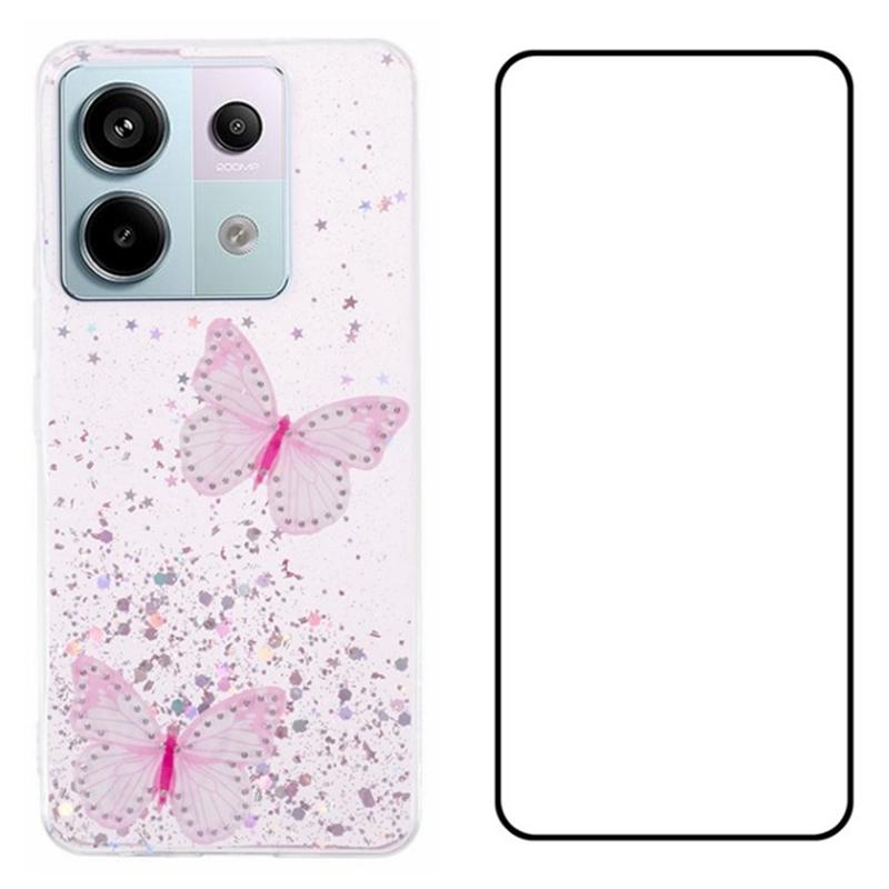 For Xiaomi Poco X6 5G/Redmi Note 13 Pro 5G Case with Screen Film TPU Phone Cover PVC Butterfly Epoxy