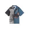 Air Druck Colorblock Weite Version Bestickter Kragen Kurzarmhemd Schwarz Herren DM1397-010