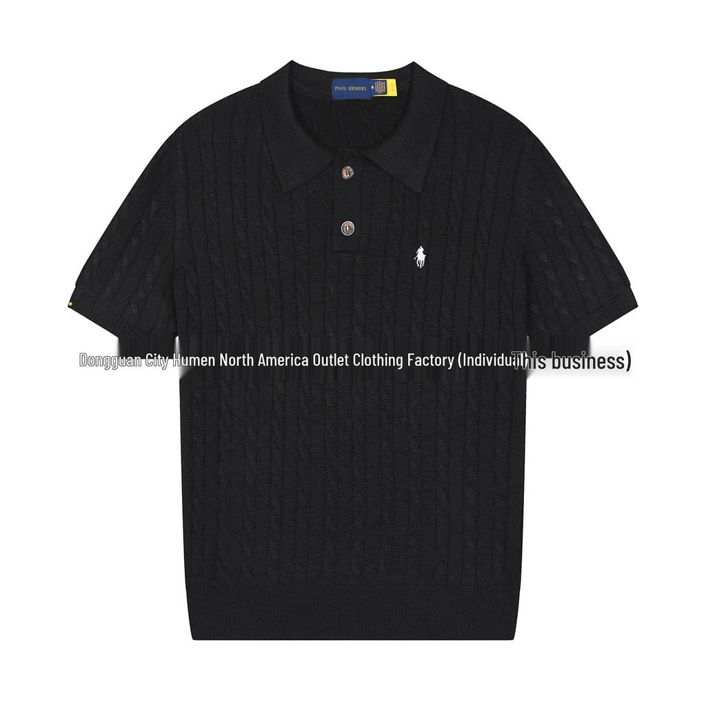 Męska dzianina wiosenna polo z logo małego konia, czysta bawełna, krótki rękaw, sweter z kołnierzykiem