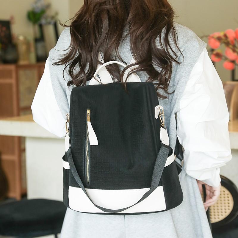 New color matching backpack women's large-capacity simple anti-theft commuter schoolbag PU leather fashionable portable shoulder bag