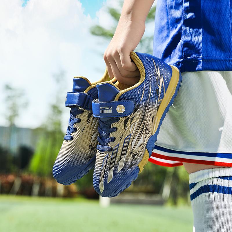 

Student Football Shoes Ultra-Leather Tf Studs Artificial Grass Magic Tape Training Shoes Anti-Slip Low Cut Rubber Sole 34