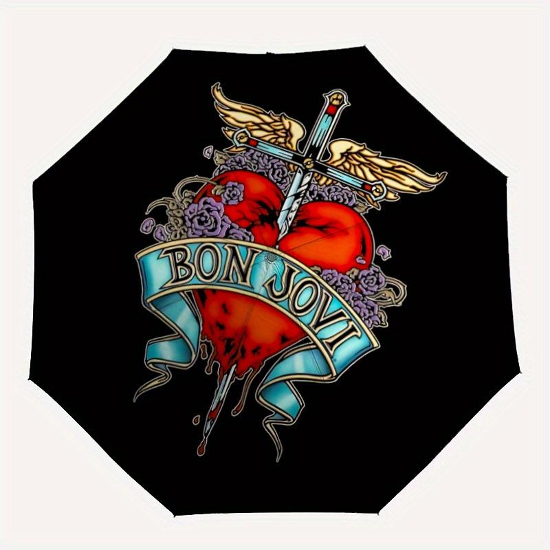 

1pc Bon Jovi Band Logo Automatic Umbrella 8-Bone Design Compact Gear for Outdoor Travel, Perfect Gift for Friends yy250821091