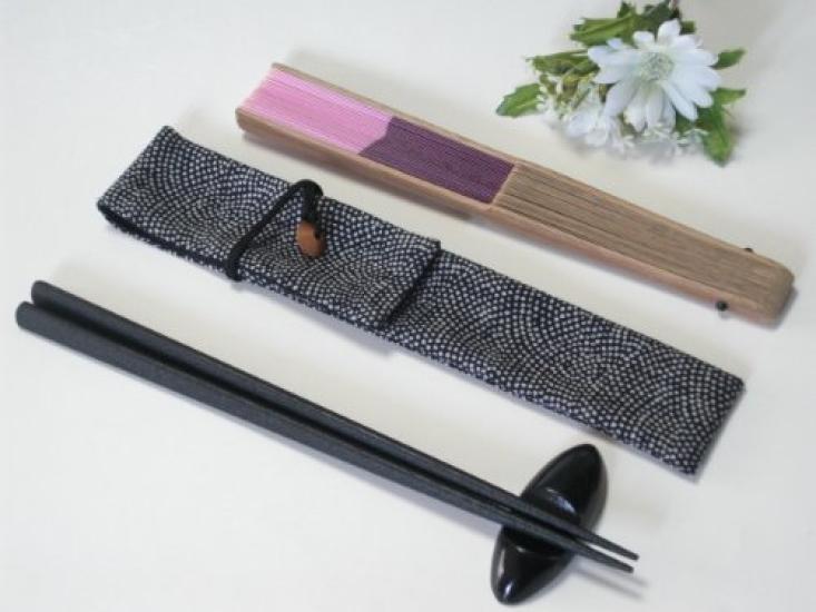 Handmade Workshop FUJITA Folding Fan Shark Skin Komon Pattern x Can also be used as a chopstick Folding Fan Folding Fan Chopstick Japanese Japanese