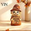 Rural Style Fireplace Decor 3 Pcs Fall Wooden Scarecrow Figurines, Farmhouse Rustic Statue with Maple Decorative Craft for Thanksgiving Leaf,