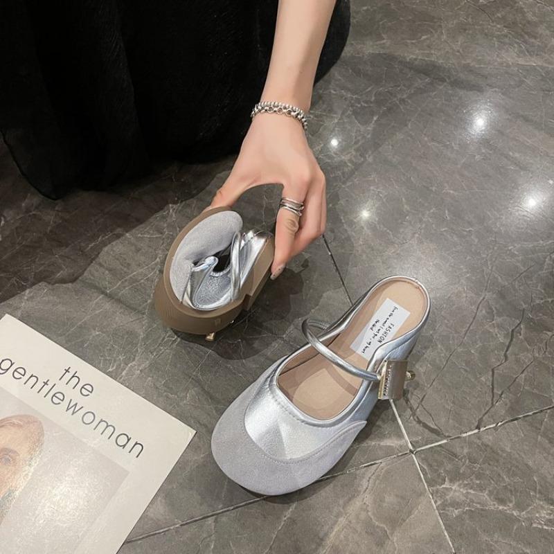 

Spring new Mary Jane small leather shoes retro fashion flats versatile square head shallow mouth single shoes women 35 серебряный