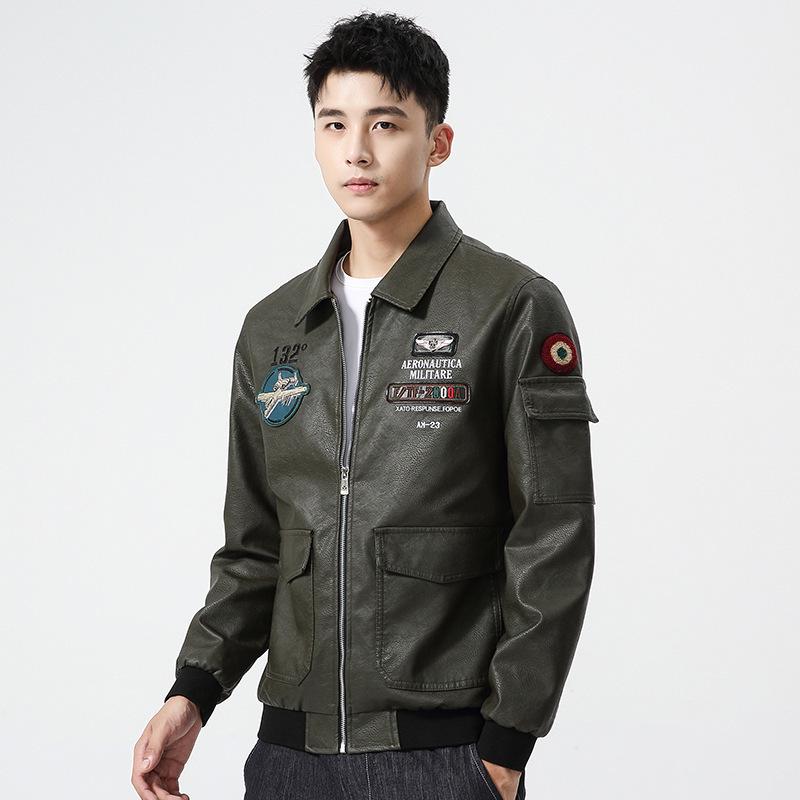 Trendy Slim Fit Retro Spring/Autumn Leather Motorcycle Jacket