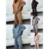 Women's Casual Two-Piece Suit, Long Sleeve, Wide-Leg Pants, Loose Turtleneck, Knitted, European and American Fashion