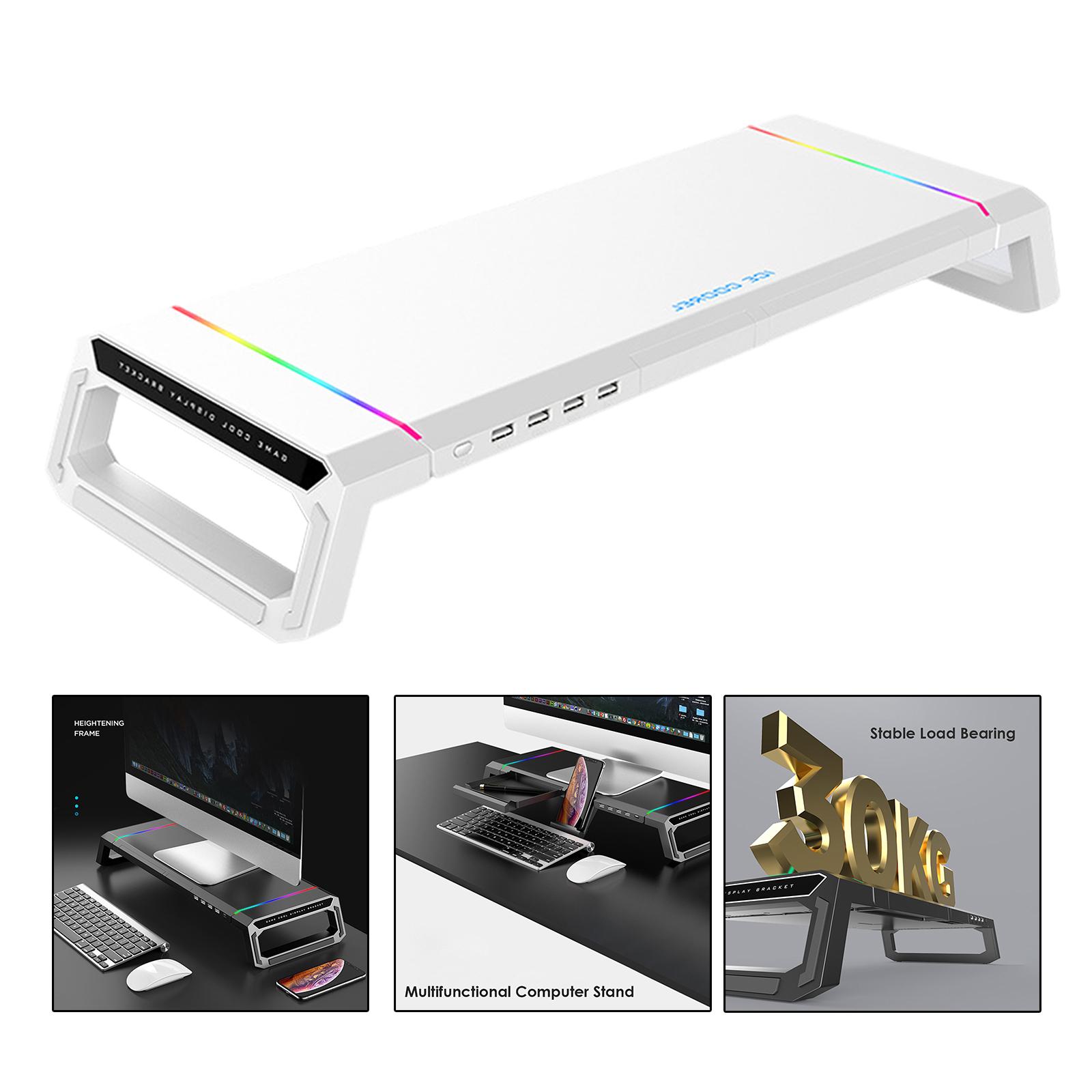 Aluminum RGB Monitor Stand Riser Bracket with 4 USB Ports Desk Organizer All-In-One Computer Laptop Height Stand Holder белый
