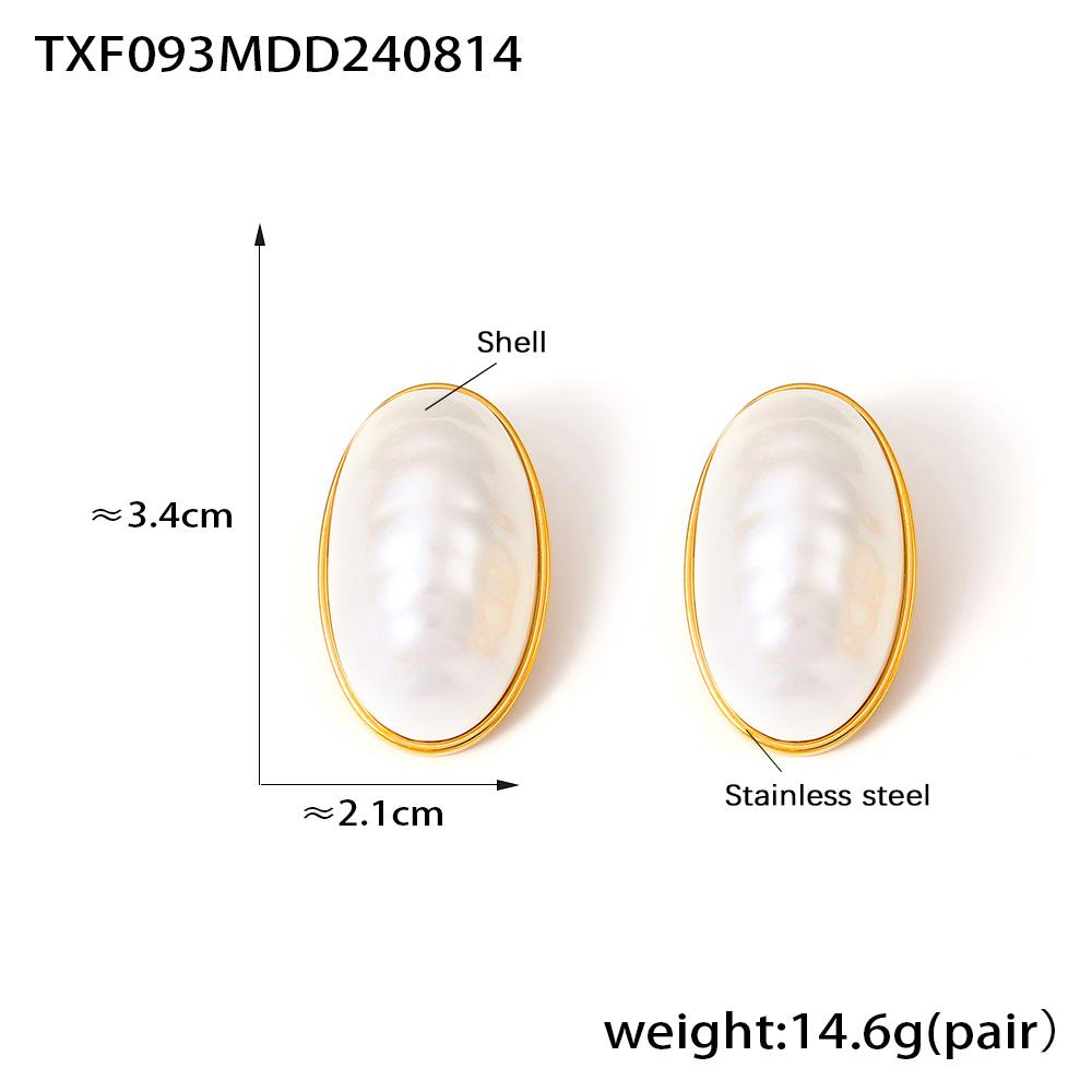 Oval Shell Pendant Necklace Open Ring Stud Earring For Women 18k Gold Plated Stainless Steel Chain Necklaces Rings Earrings Sets