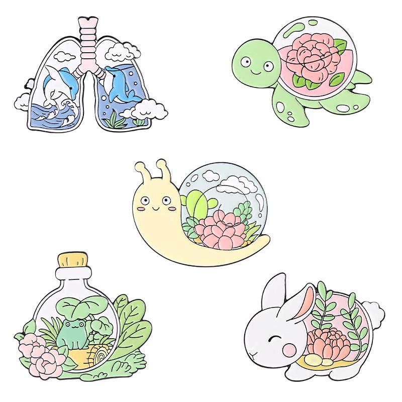 Plant Flower Snail Enamel Pins Love Ice Cream Cat Coffee Planet Wizard Glasses Magic Book Alloy Brooch Badge Punk Jewelry