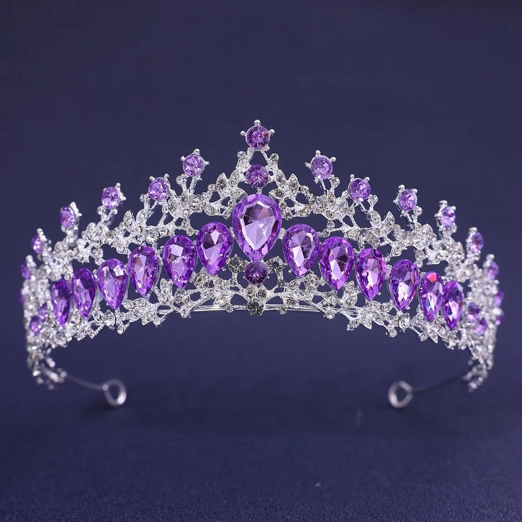 Baroque Red Green Blue Crystal Water Drop Tiara Crown Rhinestone Pageant Diadem Headpiece Bride Wedding & Prom Queen Crown