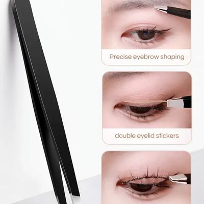 Stainless Steel Black Eyebrow Tweezer with Slant Flat Point Beauty Tools for Eyebrows  Ingrown Hair Removal Eye Brow Clips Hair Removal Makeup Tools
