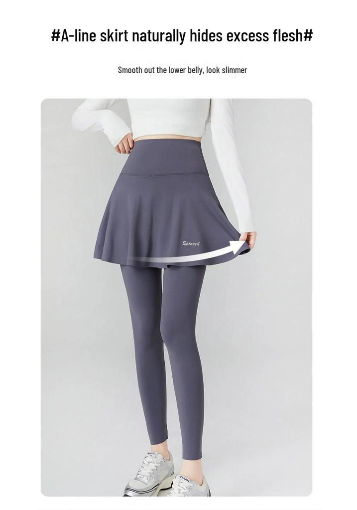 Spring & Autumn Women's Two-Piece-Style Yoga Skirt Pants - Sports Fitness Shark Pants with Integrated Hip Covering Base Layer
