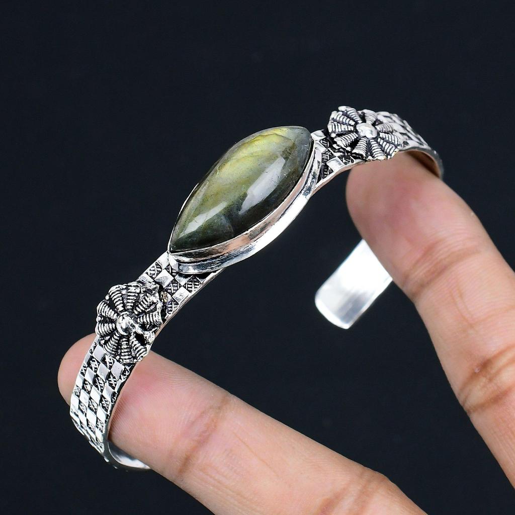 Mothers Day Deal 925 Sterling Silver Labradorite Stone Anniversary Unique Bangle