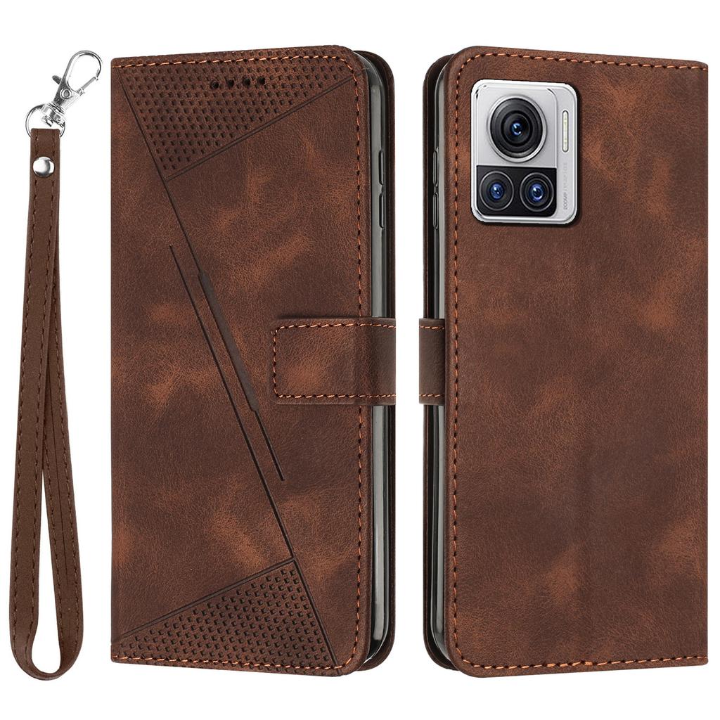 Leather Cover for Motorola Moto X30 Pro 5G/Edge 30 Ultra 5G,Triangle Imprint Wallet Stand Anti-drop Phone Case with Strap