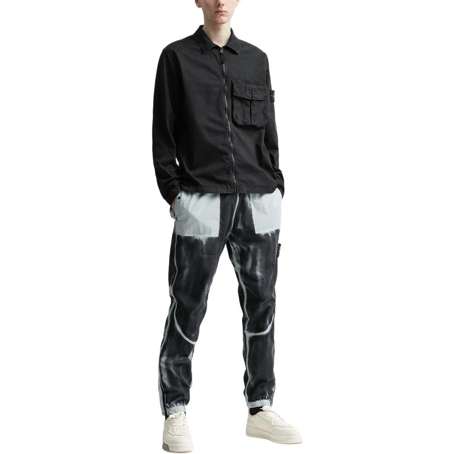 Stone Island SS23 Washed Single Pocket Pima Cotton Shirt Jacket Men Jacket Black 781510304-V0129
