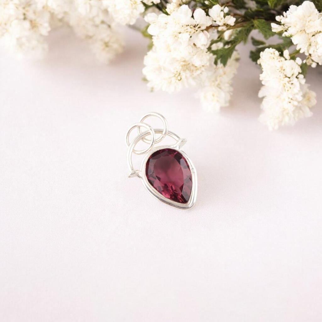 Rhodolite Gemstone 925 Sterling Silver Jewelry Handcrafted Pendant Gift For Mom PP-56-9