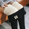 Winter-Damen-Leggings, mit Wolle gefüttert, Samt, Thermohose, hohe Taille, einfarbig, bequem, warm, dehnbar