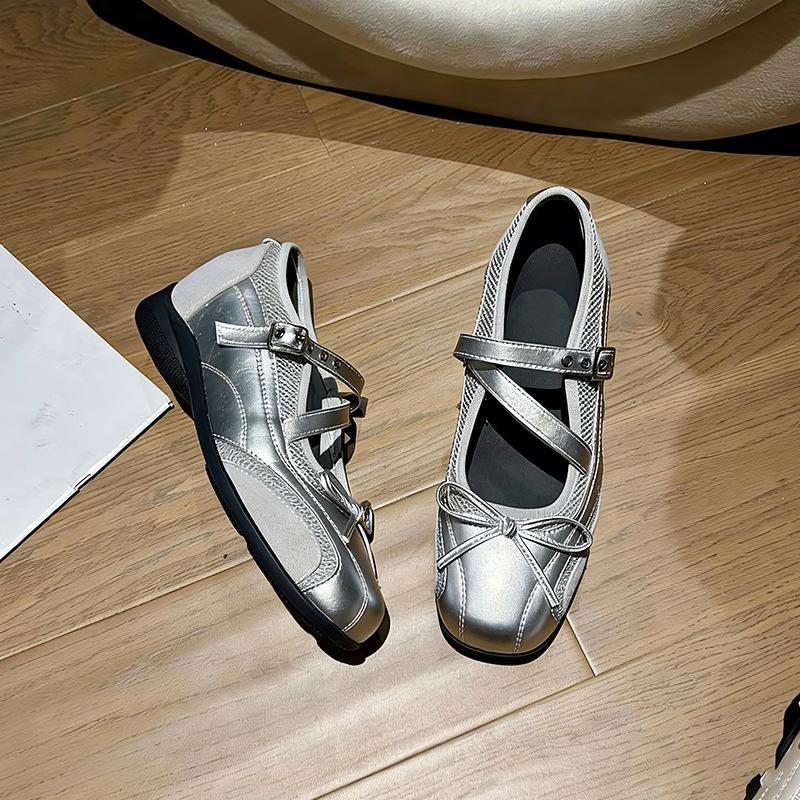 

Popular Mary Jane shoes summer new square head ballet style heightening fashion single shoes versatile casual 40 срібний