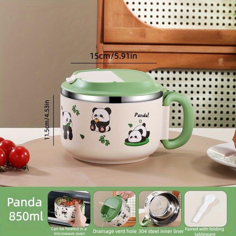 

304 stainless steel double-walled insulated cartoon bowl, heat-resistant portable bowl with foldable tableware & drain holes green1000ml