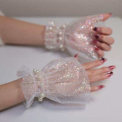 Fashion Accessories Glitters Shining Arm Sleeves Pearl Decoration White False Sleeve Cuffs Fake Cuff Nails Photography Studio
