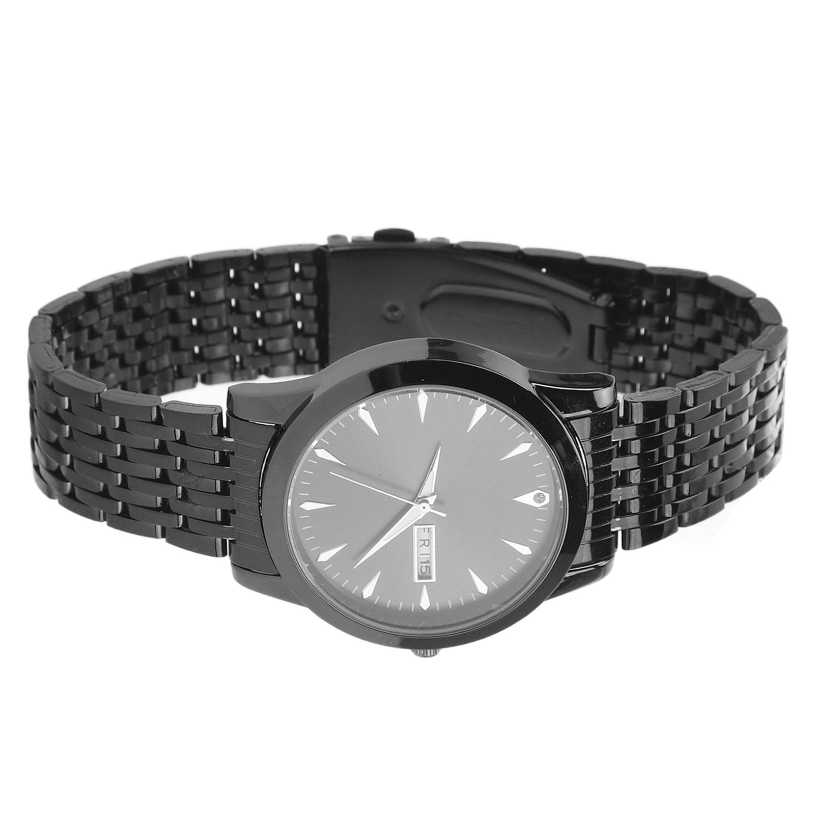 

Кварцевые мужские часы Коммерческие Двойная дата Стильные Классические кварцевые часы из нержавеющей стали для делового костюма Золотые и чёрный