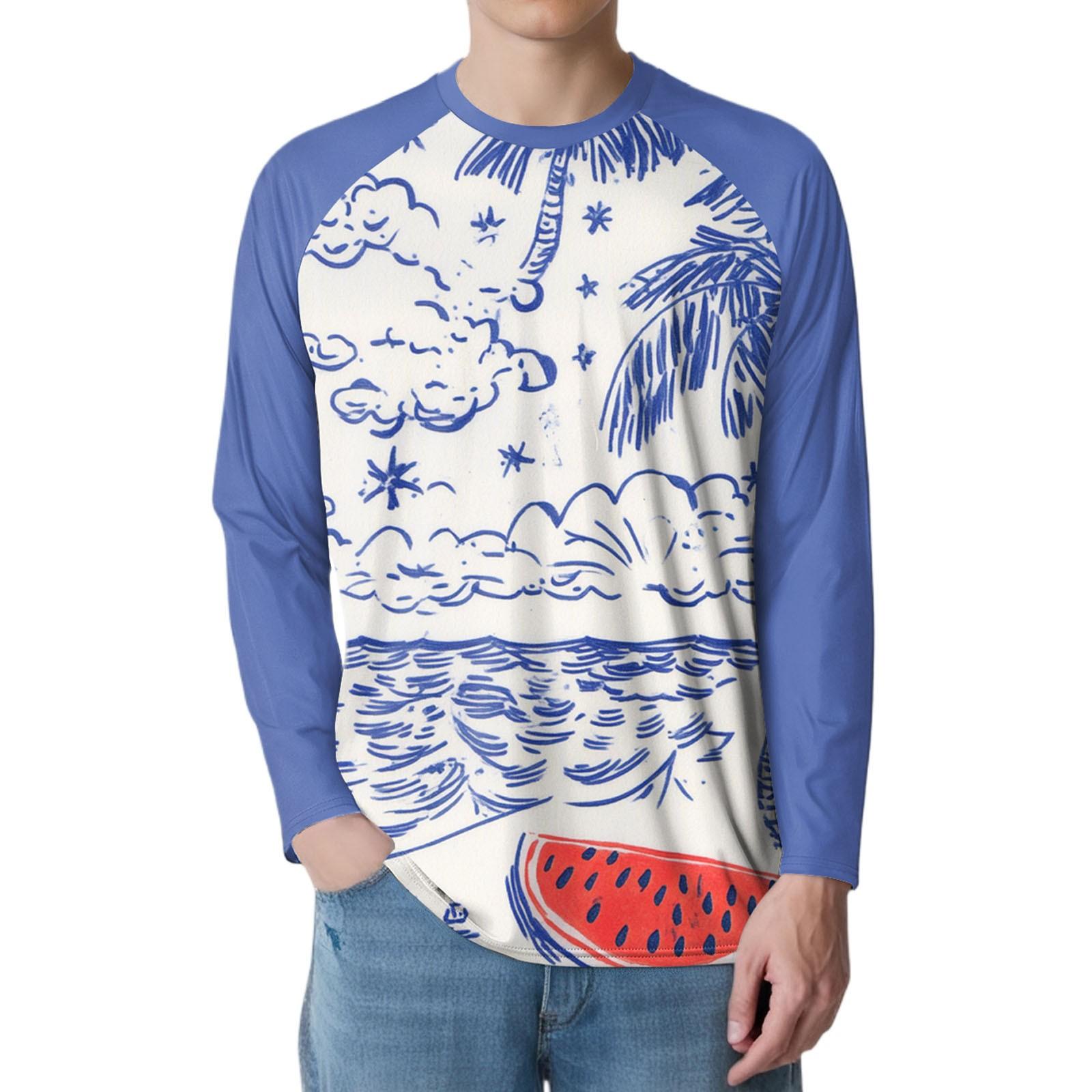 

Мужская мода принтованный реглан длинный рукав спортивный топ M