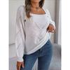 Modisches Damen Strickoberteil mit eckigem Ausschnitt, Knopfleiste vorne, einfarbig, zum Schnüren, mit Glockenärmeln