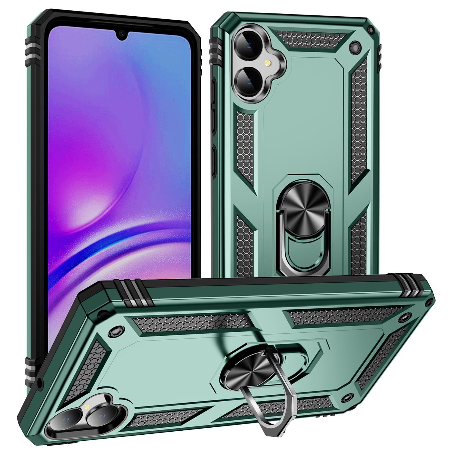 

For Samsung Galaxy A05 4G Case Ring Kickstand TPU+PC Drop-proof Phone Cover Blackish Green