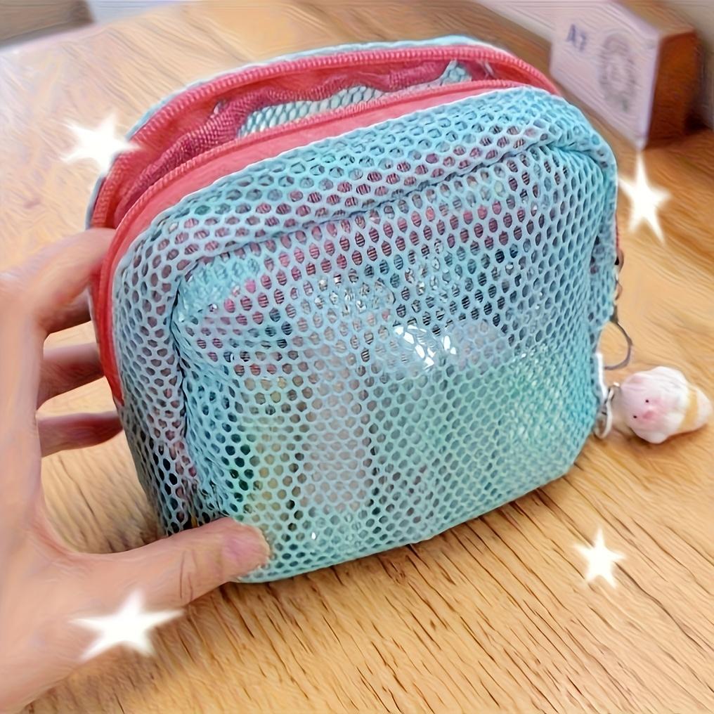 1pc Fashion Large-Capacity Cosmetic Organizer Bag - Deep Pink/Green Mesh Travel Toiletry Bag with Multiple Compartments
