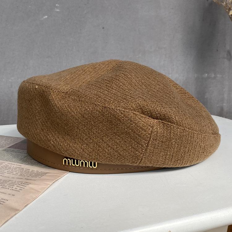 Black Beret Female Corduroy Leather Brim Foreign Artistic Artist Hat Pumpkin Hat Shows Small Trend