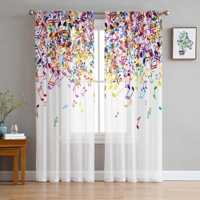 Music Musical Note Vibrant Colorful Transparent Curtains for Bed Chamber Living Room Decoration Window Panel Curtain Cooking Area Tulle Sheer Fabric
