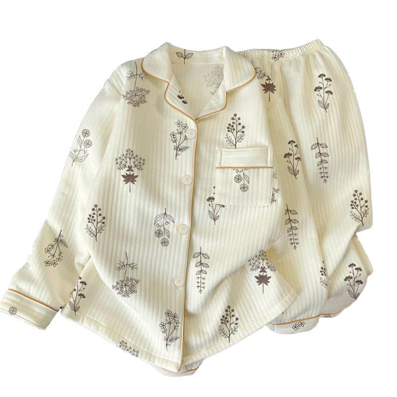 Middle-aged mother's new pajamas for women's autumn and winter air cotton interlayer thickened warm loungewear set