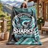 Cronulla Sharks Individueller Name Flanelldecke Personalisierte Weiche Warme Plüschdecke Personalisierte Geschenkidee für Familie Freunde
