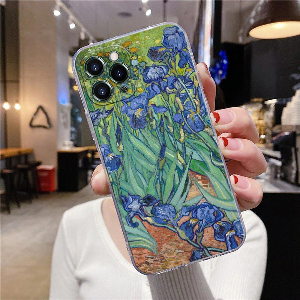 Starry Sky Van Gogh Oil Painting Sunflower Almond Blossoms Clear Phone Case For iPhone 15 13 11 12 14 Pro Max XS 7 8 Plus Covers