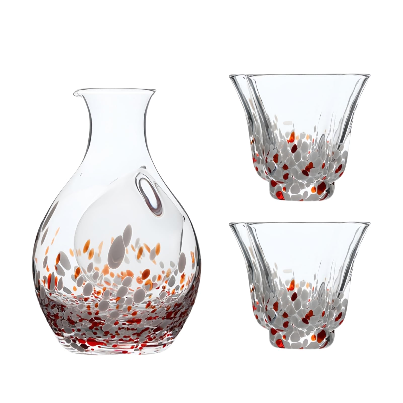 OULOVECO Sake Set - Crystal Glass Sake Bottle (1) + Sake Cups (2) - Colorful Design - Keeps Sake Cold - Sake Glass Set - Perfect Gift (Pink)