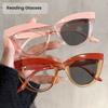 New Fashionable Cat Eye Frame Photochromic Reading Glasses Retro Large Frame Anti Blue Light Color Changing Presbyopia Glasses