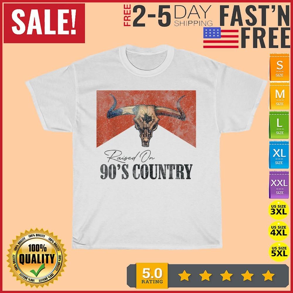 Vintage Raised On 90's Country Music Bull Skull Western T Shirt Men Women Kid
