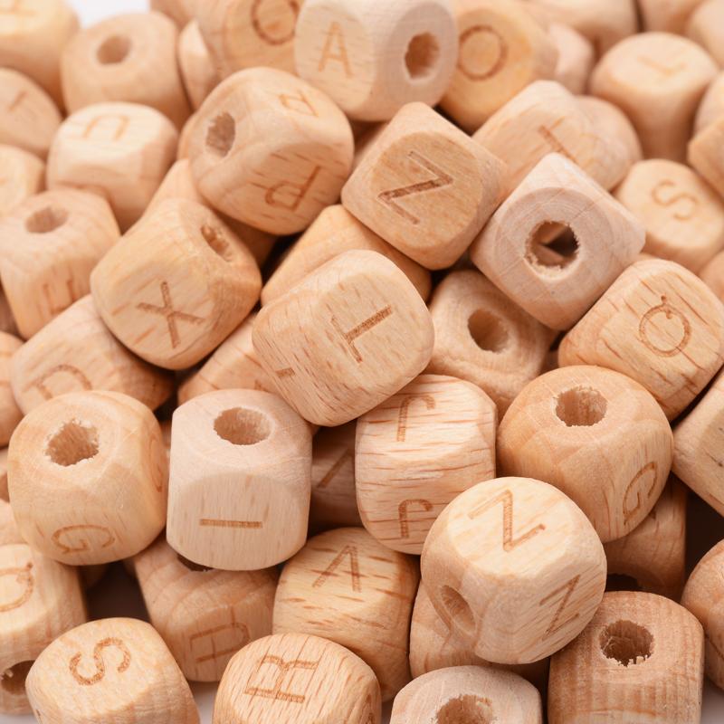 

50Pcs/Lot 12mm English Alphabet Letter Beech Custom Personalized Name Wooden Teether Beads DIY Pacifier Chain Baby Goods Toys