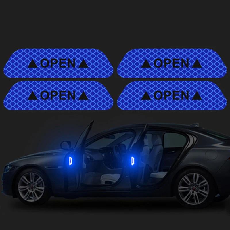 4 PCS Car Open Reflective Sticker Universal Safety Warning Mark Reflective Stickers Lighting Luminous Decor Auto Door Stickers