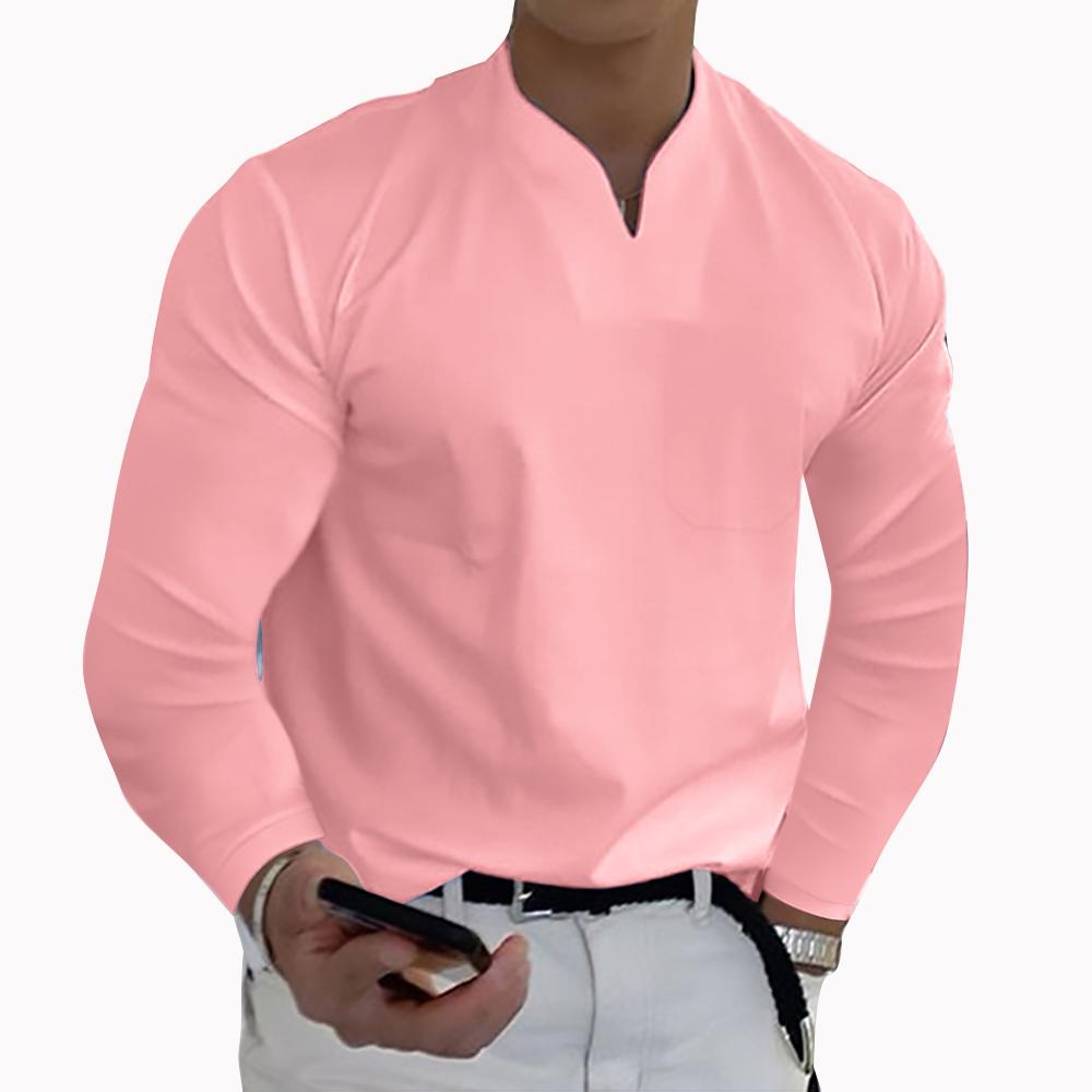 

Plus Size 5XL Mens Elegant Polo Shirts 2026 Long Sleeve Solid Color Pocket Shirt Male Top Pullovers Sexy Men Daily Clothes M розовый
