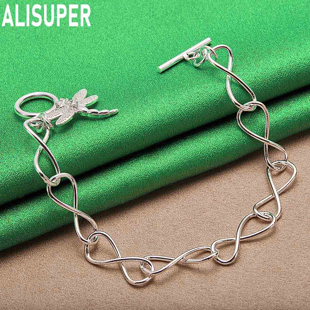 925 Sterling Silver Simple Dragonfly Side Chain Beautiful Bracelet Gift Jewelry